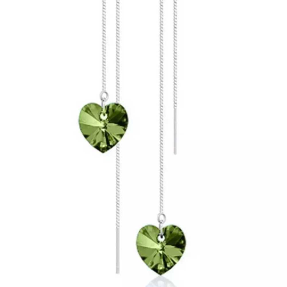 NEW!๐๐PERIDOT๐GREEN๐HEART๐DROP๐THREADERS๐๐ - Picture 1 of 7